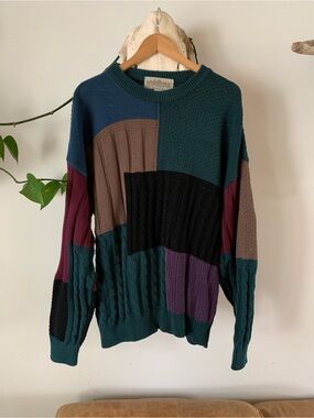 Vintage Patchwork Cable Knit Sweater